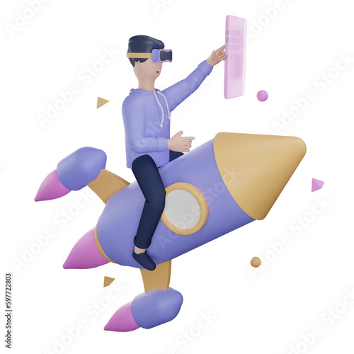 3D Icon Rocket People Metaverse
