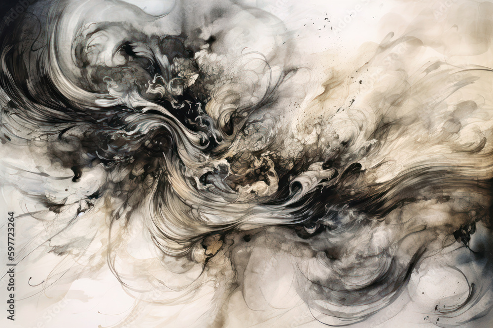 Swirling ink painting art abstract background, Generative AI