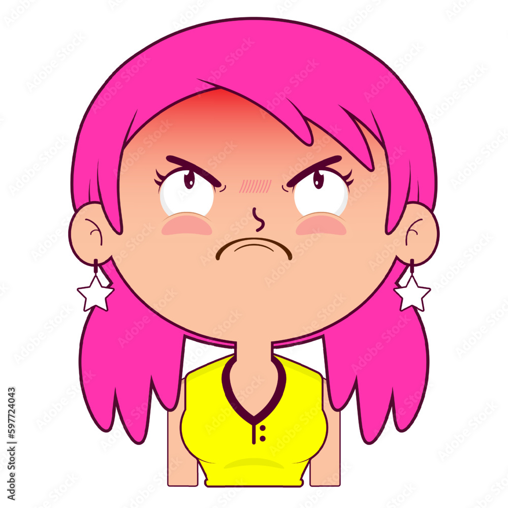 girl angry face cartoon cute