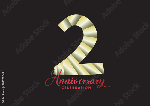2 year anniversary celebration logotype vector, 2 number design, 2nd Birthday invitation, anniversary logo template, logo number design vector, calligraphy font, typography logo, vector design