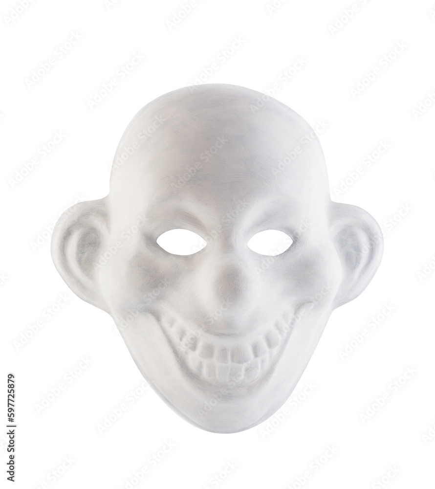 White clown mask isolated on white background with clipping path White clown mask isolated on white background with clipping path