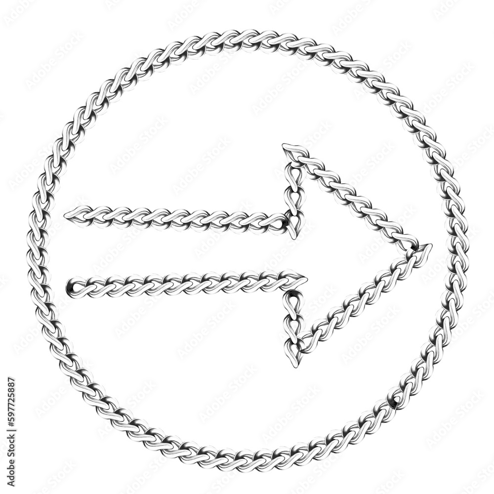 Right arrow in circle. Silver Chain pointed Right arrow