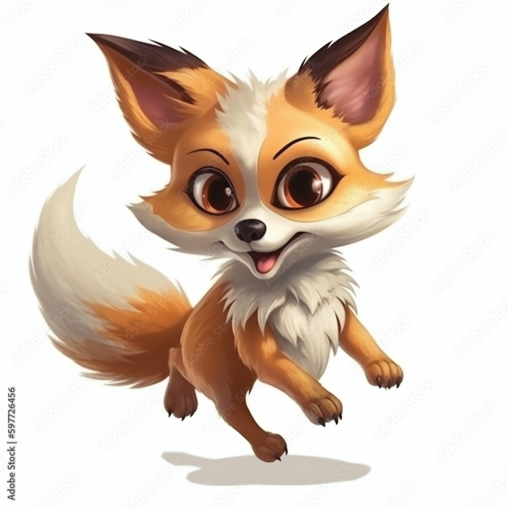 Obraz premium Funny Fox Cartoon Character Illustration Isolated on White Background. Generative ai