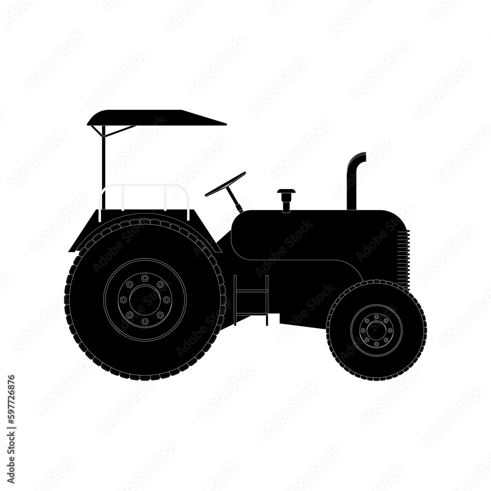 Black tractor isolated on white transparent background png file 