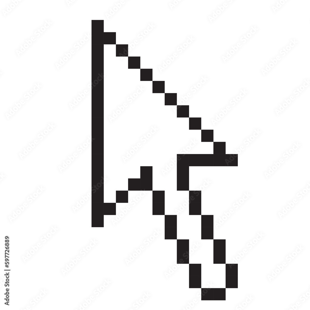 Pixel mouse cursor on white transparent background, Vector illustration 