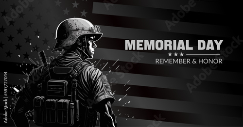 Memorial Day Vector Illustration with US Soldier and Flag