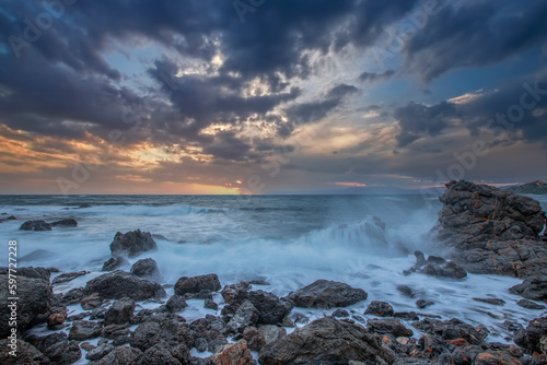 Seferihisar - Izmir - Turkey, Long exposure technique at sea at sunset.