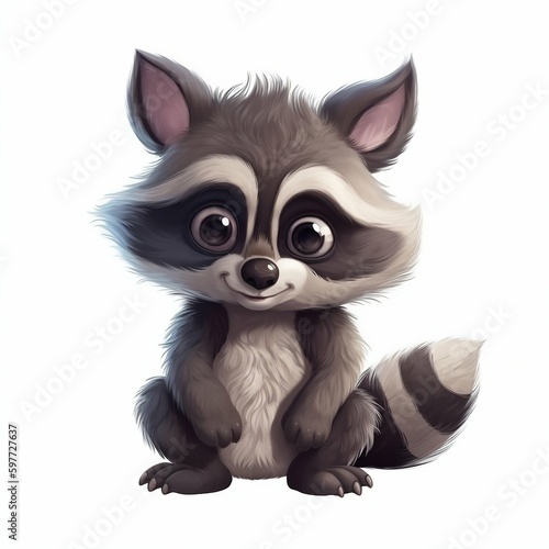 Funny Baby Raccoon Cartoon Illustration Isolated on White Background. Generative ai