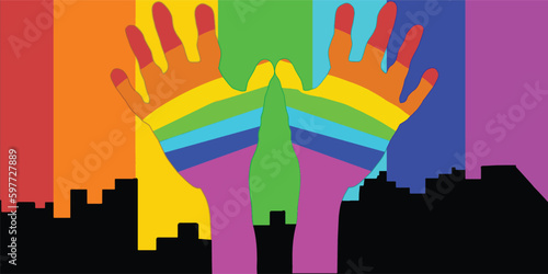 International Day Against Homophobia, Transphobia, and Biphobia" (IDAHOTB) Four rainbow hand painted black building background vector editable