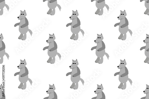 Seamless pattern with Wolf. Gray Wolfs background. Wild Dog endless ornament. Vector illustration. Children Wallpaper and bed linen print.