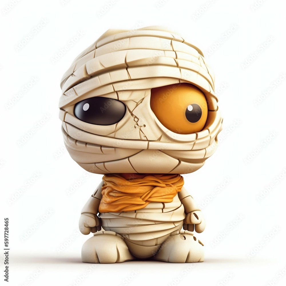 Obraz premium Cute and Funny Cartoon Mummy Character Isolated on White Background. Generative ai