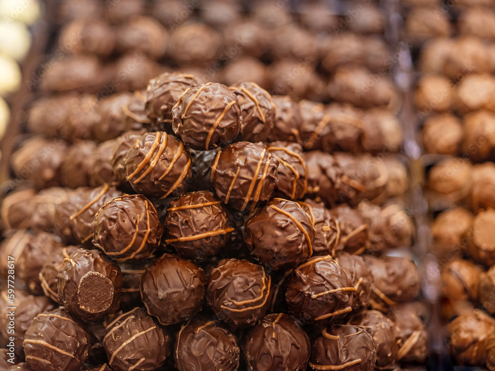 Various of Handmade praline chocolate. Sweet food dessert concept. Various of Handmade praline chocolate. Sweet food dessert concept.