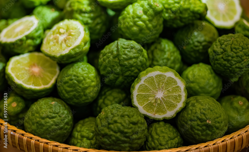Kafir Lime or Citrus trifoliata. Aromatic spices at Balinese cooking. wellness and food concept. Kafir Lime or Citrus trifoliata. Aromatic spices at Balinese cooking. wellness and food concept.