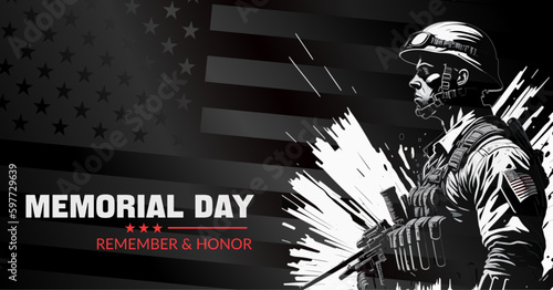  Memorial Day Vector Illustration with US Soldier and Flag