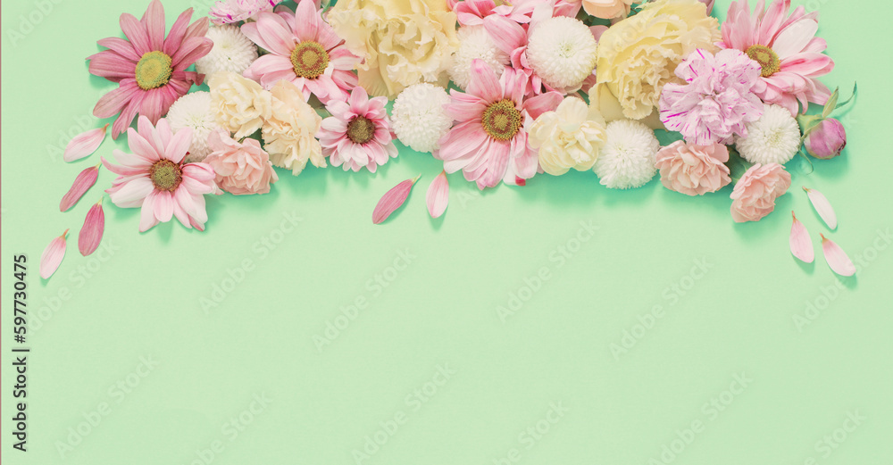 frame of flowers on green background frame of flowers on green background