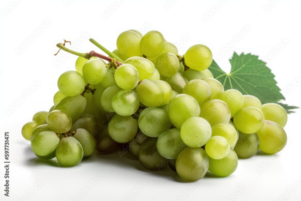 Fresh Green Grapes on White Background