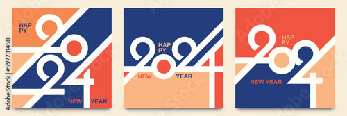 Creative concept of 2024 new year design template for cover, poster, banner and cards. 2024 new year with trendy background color