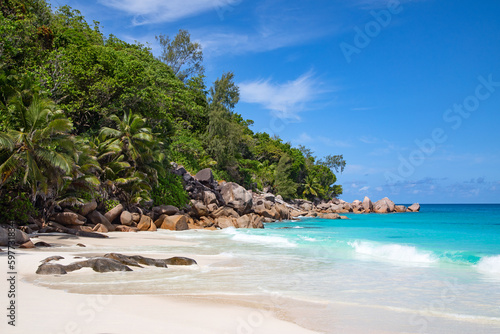 Famous Anse Georgette beach on the Praslin island, Seychelles