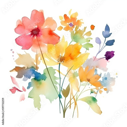 Ethereal Blooms, Spring Bouquet, Floral Harmony, Summer Colors, watercolor flowers, AI generative  © Kemal