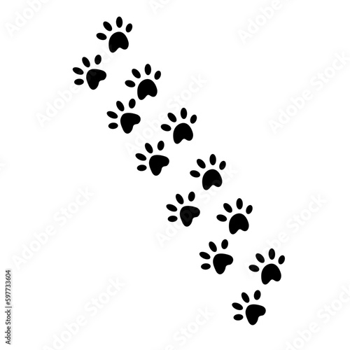 Pet prints. Paw pattern. Footprints for pets, dog or cat. Foot puppy. Black silhouette shape paw print. Footprint pet. Animal track. Trace dogs, cats. Design walks. Vector
