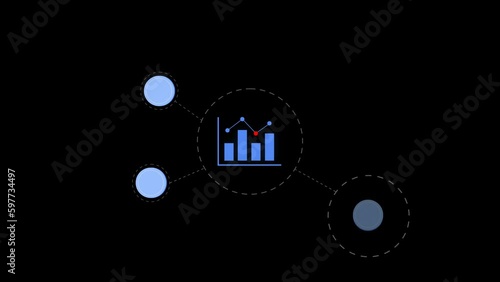 Graphics, infographics, with five blank elements in which to place information. And one element stands out in size as the key element. Inside is an animated graph that shows growth.