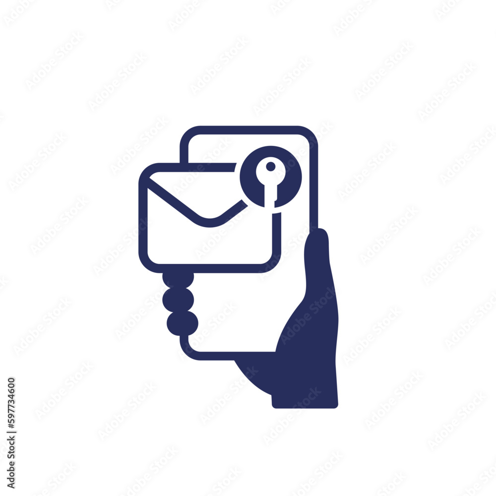 encrypted message, mail icon with phone in hand