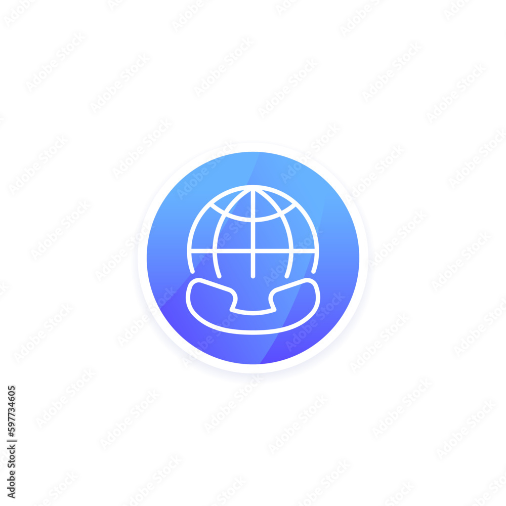 international call line icon with phone, vector international call line icon with phone, vector
