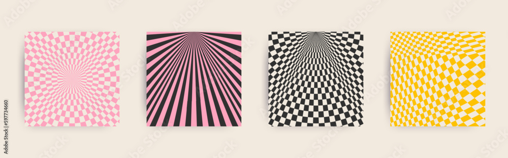 Fototapeta premium Bold Transitions for Posters, flyers, clothes, social media. Twisted and distorted vector texture, Y2k aesthetic, Retro Psychedelic, Groovy, hippie, 70s backgrounds. Waves