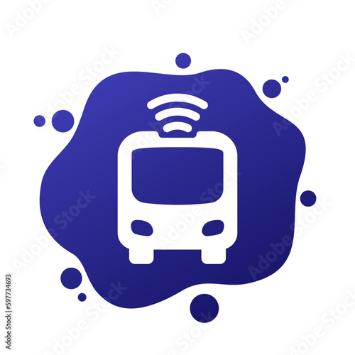 autonomous shuttle bus icon, driverless transport vector pictogram
