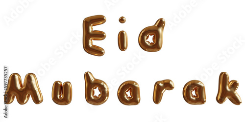 3D Render Eid Mubarak Illustration Gold Balloon Text