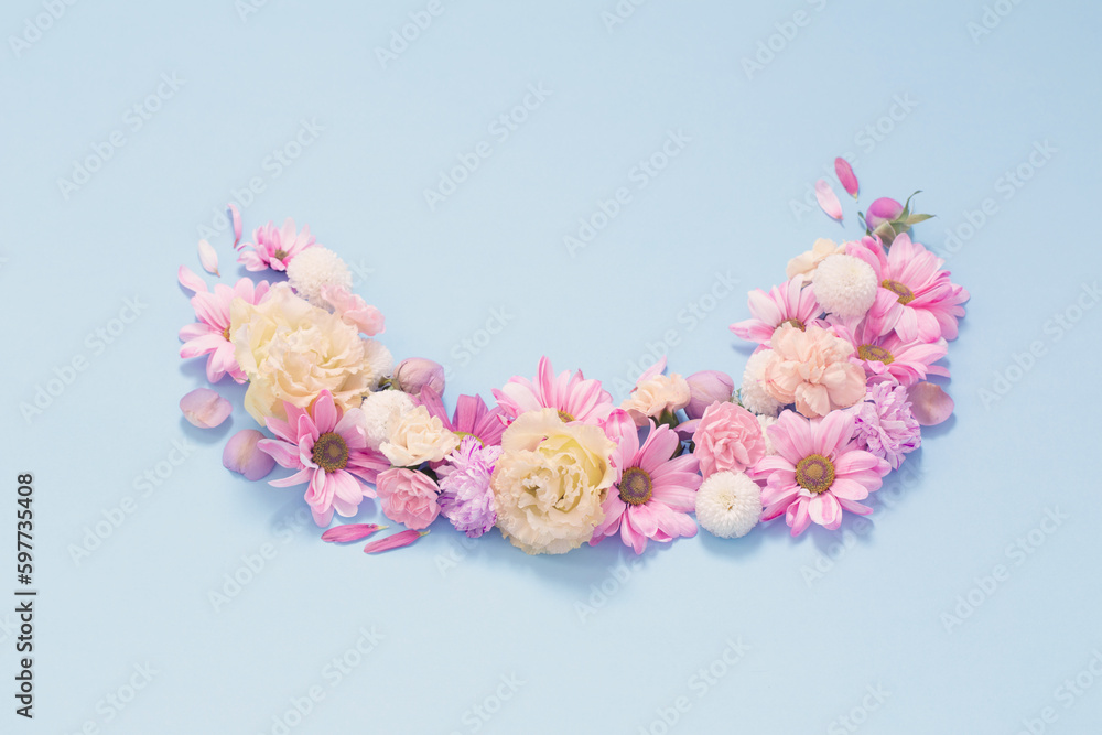 beautiful flowers on blue background beautiful flowers on blue background