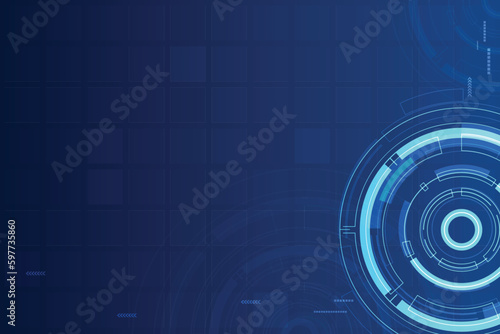 Blue and blank space background with light circle. Redial line and particle element with technology style.