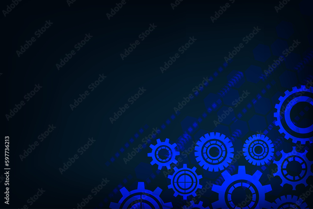 Gear technology template with dark and blue color style. Gear Style with element particle on background. Blank space for design any concept about presentation.