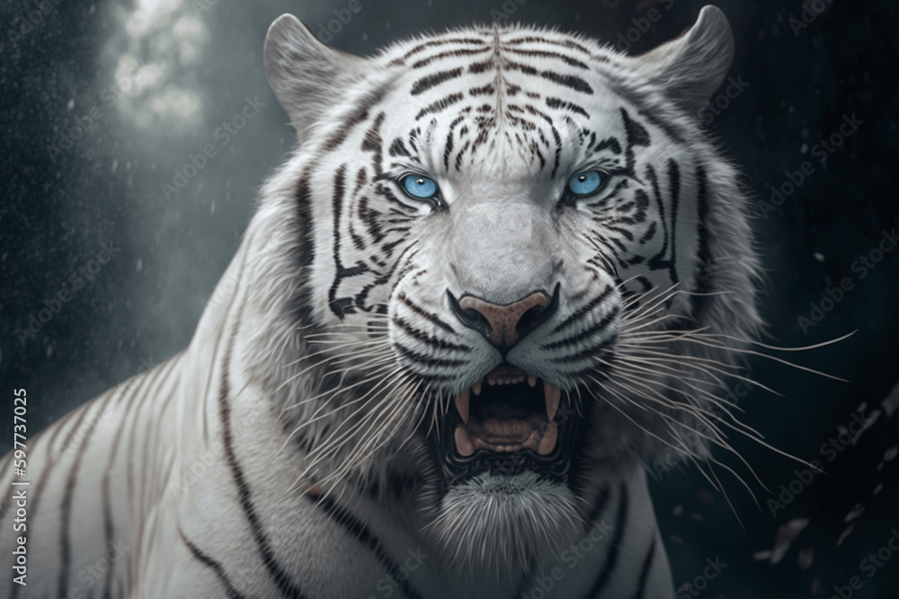 Fototapeta premium Portrait of a white tiger, agressive white tiger, Generative AI