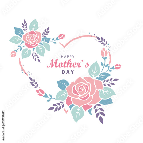 mothers day greeting card with heart and roses vectorillustration