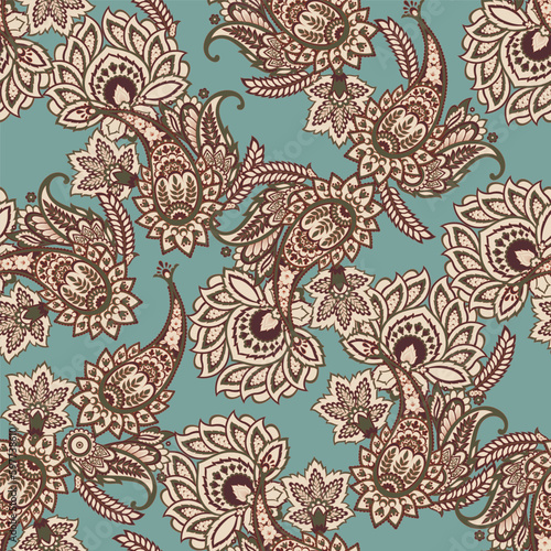 Traditional seamless paisley pattern. Vector Indian floral ornament.