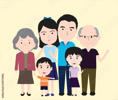 family set father mother daughter son grandparents together.