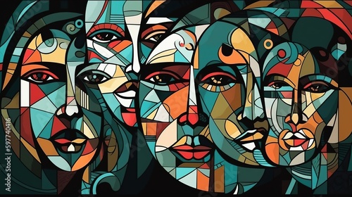 A Collage of Faces Depicting the Struggles of Psychology, Depression and Stress. Generative AI