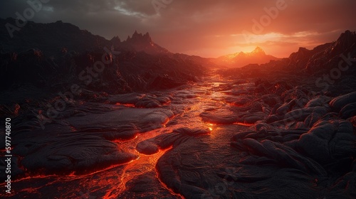 Fiery cinematic landscape with insane hyper-detailed visuals and stunning color graded skies - experience nature like never before, Generative ai