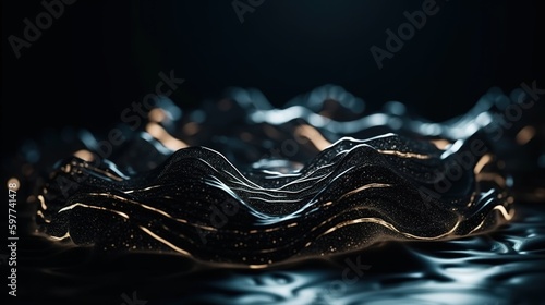 A Black Wavy Bokeh Shiny Abstract Background. Generative AI