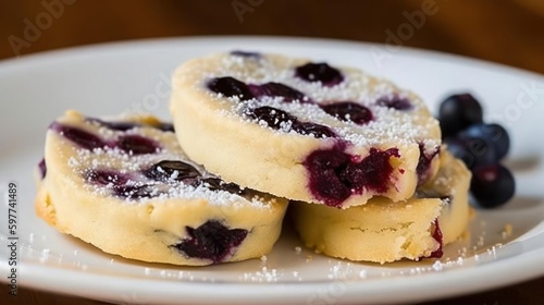 A buttery and crumbly blueberry shortbread cookie with a fruity flavor created with Generative AI