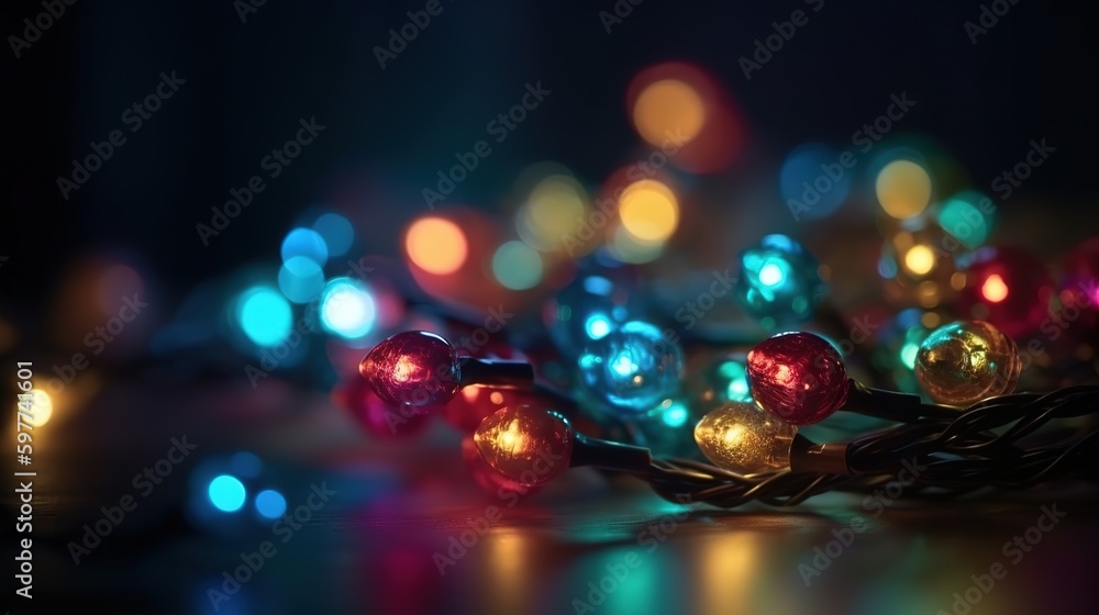 A Close-up of Garland Bokeh Lights Creating a Shiny Abstract Background. Generative AI A Close-up of Garland Bokeh Lights Creating a Shiny Abstract Background. Generative AI