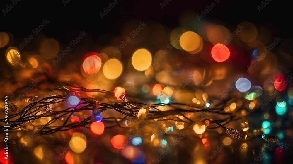 A Close-up of Garland Bokeh Lights Creating a Shiny Abstract Background. Generative AI A Close-up of Garland Bokeh Lights Creating a Shiny Abstract Background. Generative AI