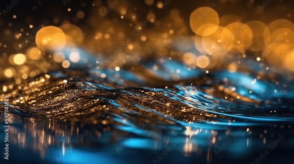 Blue and Gold Bokeh Shiny Abstract Background. Generative AI Blue and Gold Bokeh Shiny Abstract Background. Generative AI