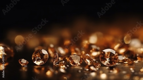 Golden diamonds bokeh shiny abstract background. Generative AI