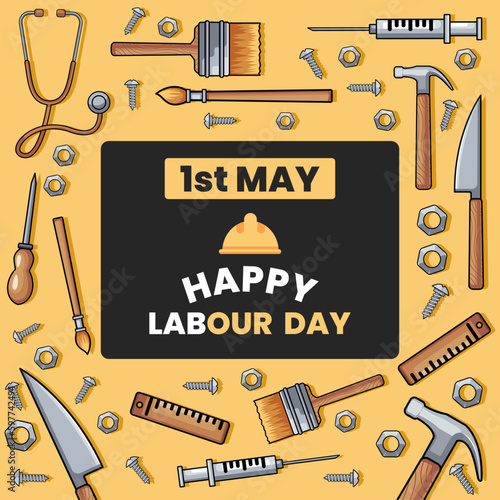 Happy Labour Day. Set of icons for design labour day on instagram post. 