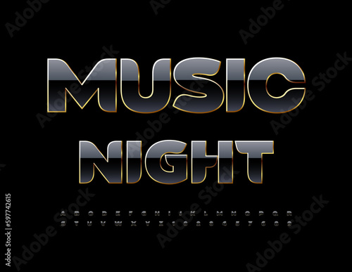 Vector stylish Emblem Music Club. Luxury Black Font. Modern set of Alphabet Letters and Numbers