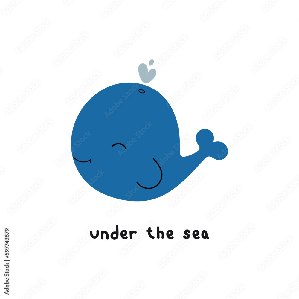 Vector print with cute whale. For posters, banners, books, printing on the pack, clothes, fabric, wallpaper, textile or dishes. Vector print with cute whale. For posters, banners, books, printing on the pack, clothes, fabric, wallpaper, textile or dishes.