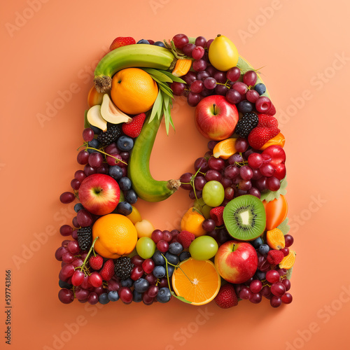  alphabet A, B, C, D, F, G, H, J, K, L, M, N, P, Q, R, S, T, V, X, Z, fruit, food, orange, apple, grape, grapes, fruits, isolated, fresh, healthy, red, green, white, diet, citrus, generative ai