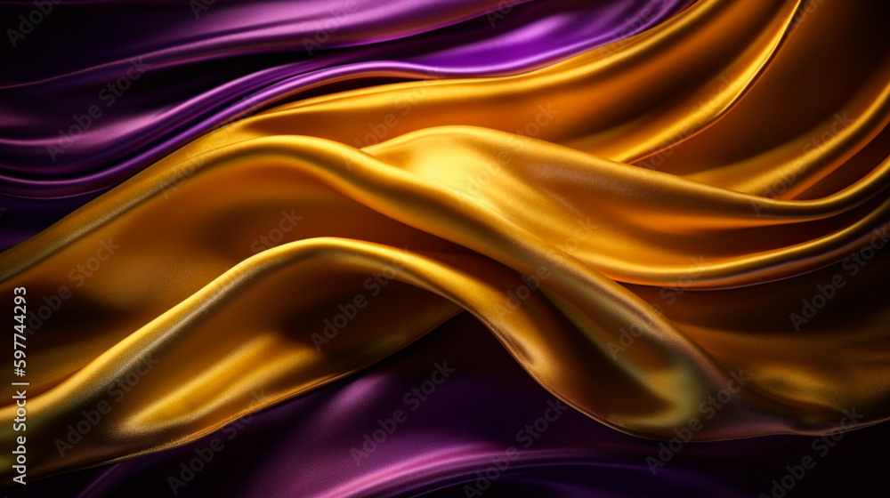 Obraz premium Abstract, texture, background, pattern. Texture of Bright Gold and Purple Silk Waves Background. Generative Ai